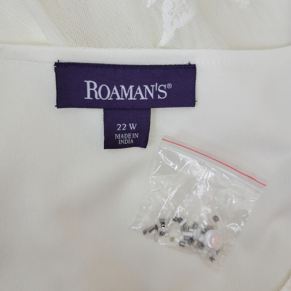 Roaman's Embellished Mesh Overlay Tunic Top Size 22W Ivory Lace Pearl Sheer - Picture 13 of 16